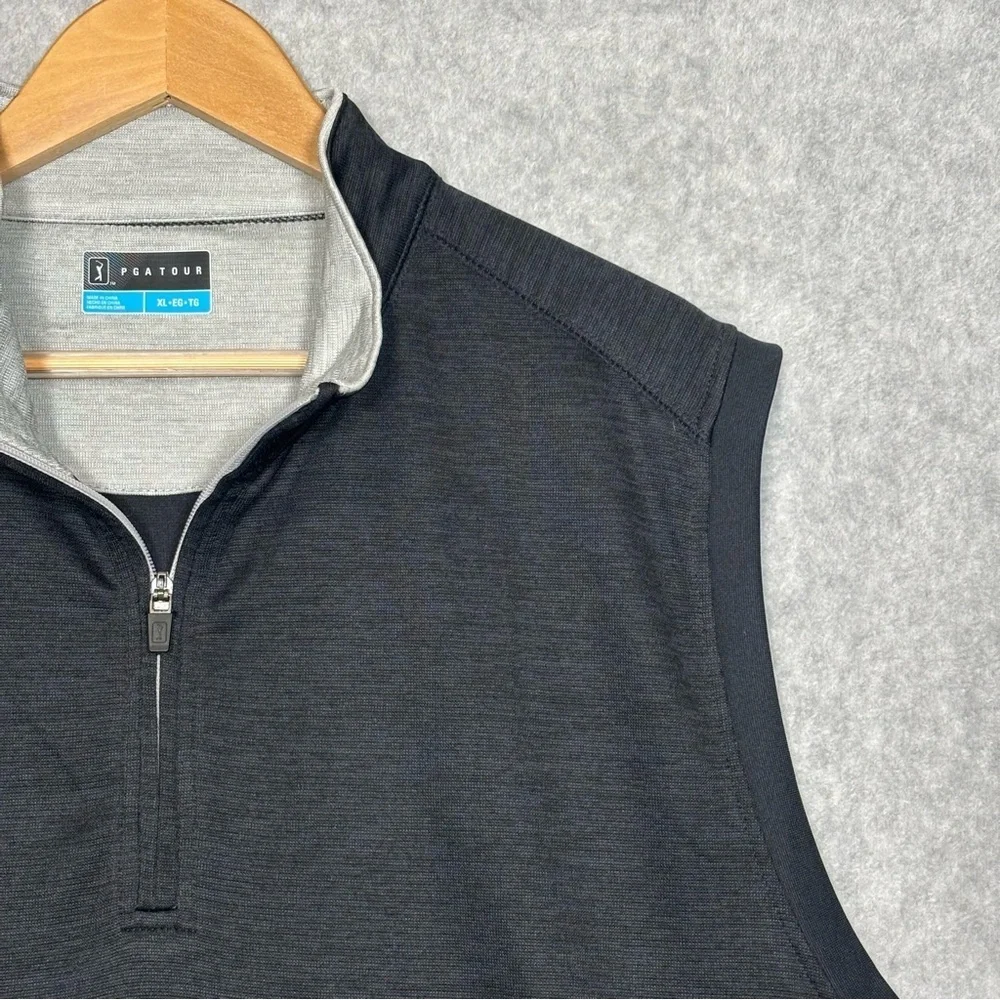 PGA Tour Golf 1/4 Zip Vest-Black/Heather Gray-Men Size XL